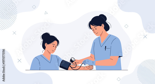 Nurse checking patient's blood pressure with sphygmomanometer, healthcare concept