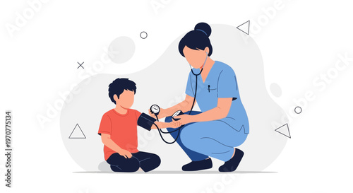 Nurse Checks Child's Blood Pressure, Medical Checkup, Pediatric Care Illustration
