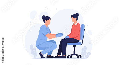 Doctor examining patient's foot, medical consultation, healthcare illustration