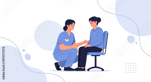 Nurse comforting patient, medical consultation, healthcare, empathy, doctor, sitting, clinic