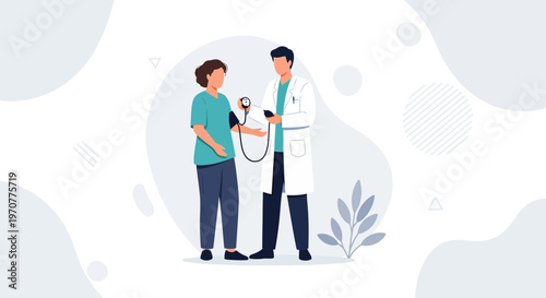 Doctor measuring patient's blood pressure with sphygmomanometer, healthcare concept