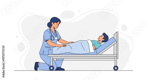 Nurse comforting patient in hospital bed, healthcare, care, medical support