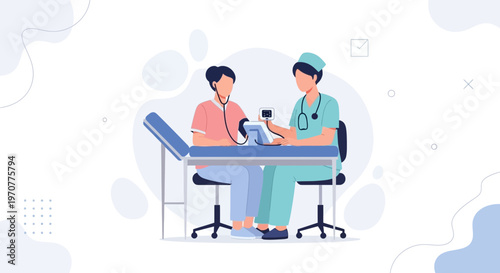 Doctor measuring patient's blood pressure in clinic, healthcare concept