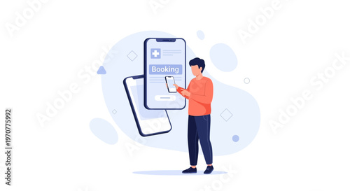Man Using Mobile App for Medical Booking, Healthcare Technology Concept