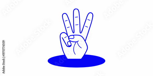 A stylized blue illustration of a hand displaying three fingers