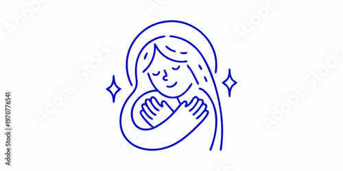 Woman embracing herself with a peaceful expression and radiating sparkle