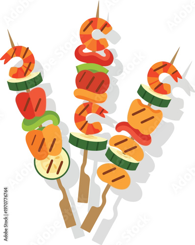 Colorful kabobs isolated on transparent background a delicious summer grill treat