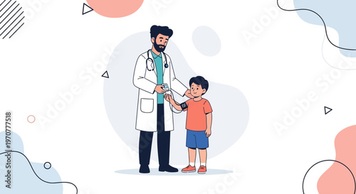 Doctor checking child's blood pressure, pediatric healthcare concept illustration