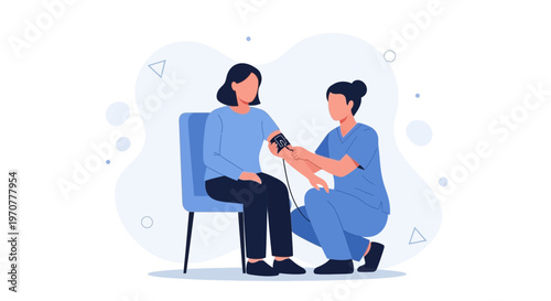 Nurse checking patient's blood pressure, medical checkup, healthcare concept