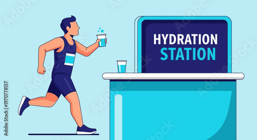 Runner Reaching Hydration Station for Refreshment and Replenishment of Fluids