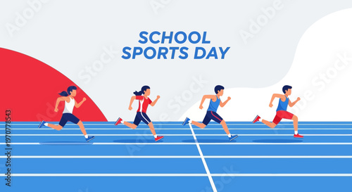 School Sports Day Illustration Showcasing Young Athletes Engaged In Competitive Races