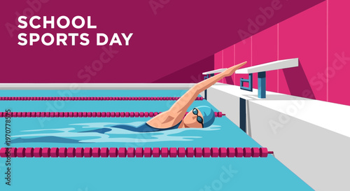 School Swimming Competition Race Action During Sports Day Event