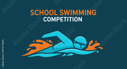 School Swimming Competition Logo Design With A Swimmer In Bold Colors and Typography