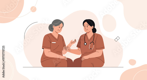 Nurse caring for elderly patient, medical consultation, healthcare, support, compassion