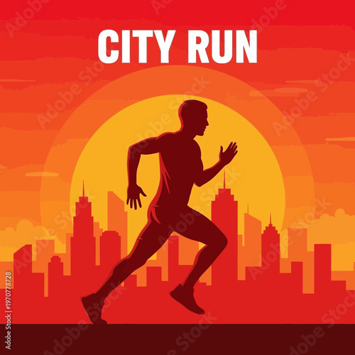 Silhouette Of A Runner Against A Vibrant City Skyline At Sunset Or Sunrise Imagery
