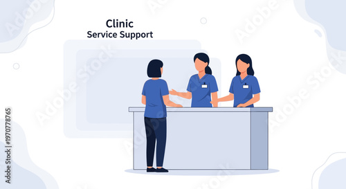 Clinic Service Support: Staff assisting patient at reception desk