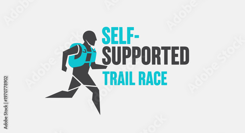 Self Supported Trail Race: Endurance Competition Silhouette Running With Backpack On White