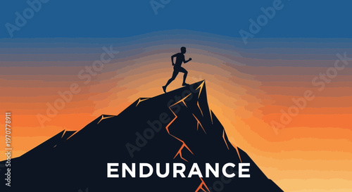 Silhouette Of A Runner Ascending A Mountain Peak Demonstrating Endurance And Achievement