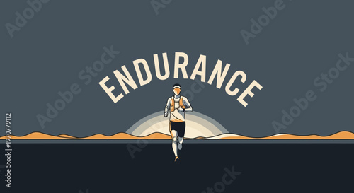 Silhouette Of A Runner Demonstrates Endurance Over An Orange And Grey Landscape