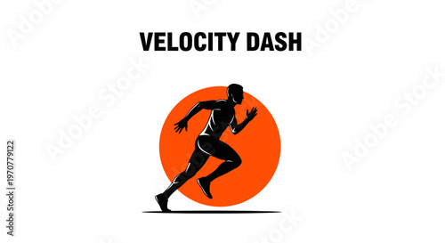 Silhouette Of A Runner Displayed Against An Orange Circle Illustrating Speed and Movement