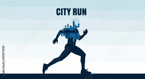 Silhouette Of A Runner Displaying Cityscape, Perfect For Urban Marathon Concepts