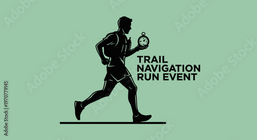 Silhouette Of A Runner Displaying Compass In Trail Navigation Event Competition