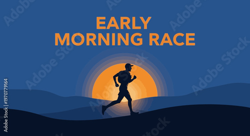 Silhouette Of A Runner During A Morning Race With The Sunrise In The Background