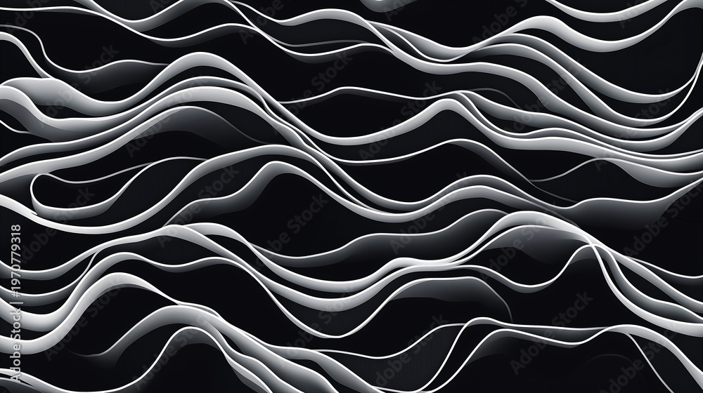Fototapeta premium Abstract wavy lines on black background.