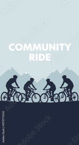 Silhouette Cyclists Engage In Community Ride On Mountain Trail, Promoting Outdoor Recreation