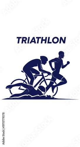 Silhouette Depiction Of A Triathlon Athlete Performing Swim, Cycling And Running Events