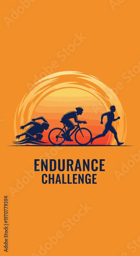 Silhouette Depiction Of Triathletes Under A Sunset Symbolizing Endurance And Determination