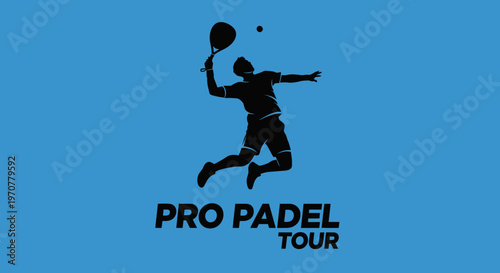Silhouette Of A Padel Player In Mid-Air During A Tournament With Text