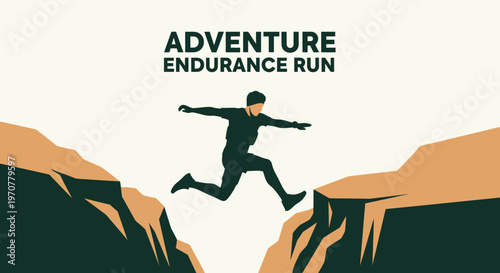 Silhouette Of A Person Leaping Across Mountains Represents Adventure And Determination