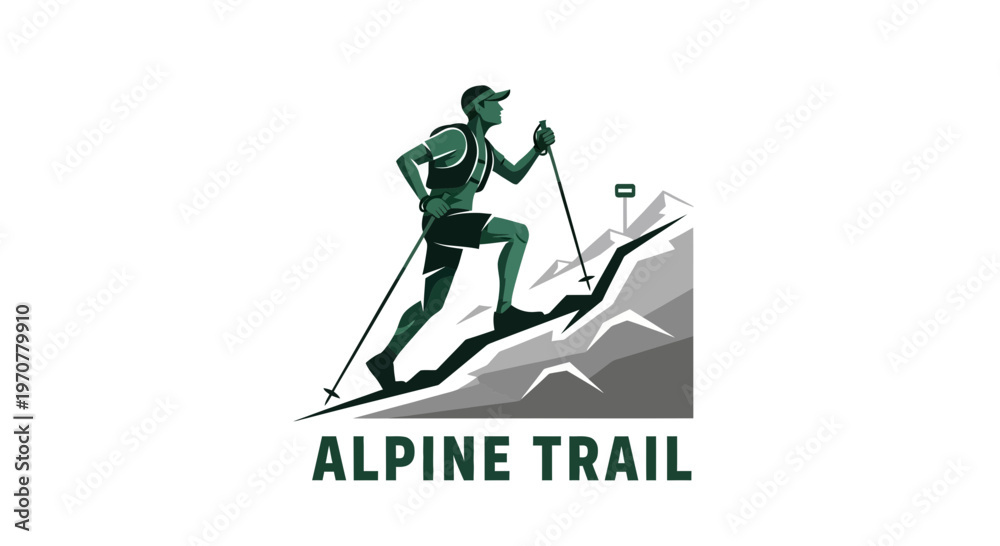Fototapeta premium Silhouette Of A Trail Runner Ascending A Mountain, Illustration For Fitness And Outdoors