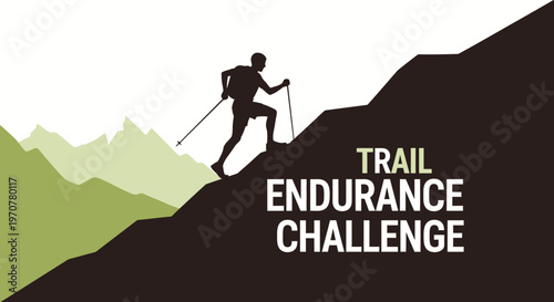 Silhouette Of Athlete On Endurance Trail Climbing Mountain To Achieve Challenge Goal