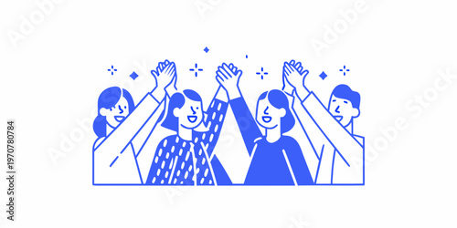 A group of people celebrating with hands raised in a joyful moment