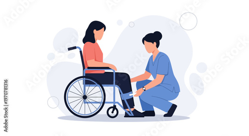 Nurse Assists Patient in Wheelchair with Rehabilitation Exercise