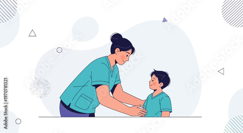 Nurse caring for a child, medical checkup, healthcare concept illustration