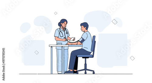 Doctor checking patient's blood pressure, medical checkup, healthcare concept
