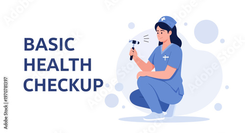 Nurse Performing Basic Health Checkup with Reflex Hammer - Medical Illustration