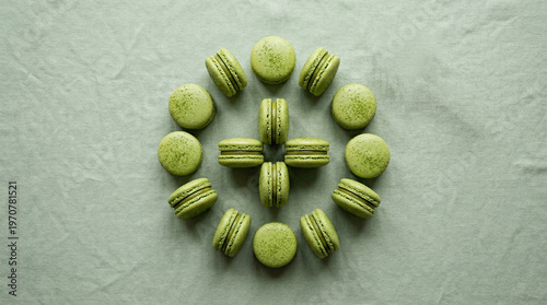 Matcha Macarons Flat Lay on Pastel Background