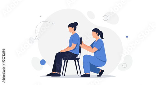Physical therapist assisting patient with posture correction on a chair