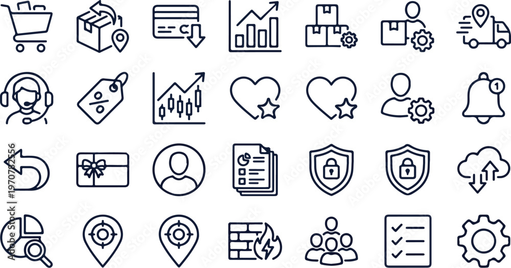 Naklejka premium Logistics and E-commerce Line Icon Set for Web and Mobile UI