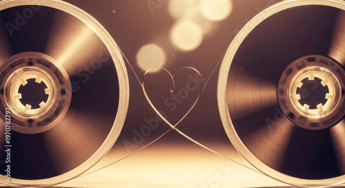 Vintage Audio Cassette Tape Reels Forming a Heart Shape