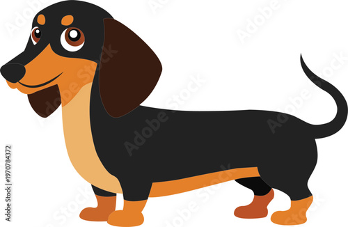 Cartoon dachshund dog with brown and black fur standing alone