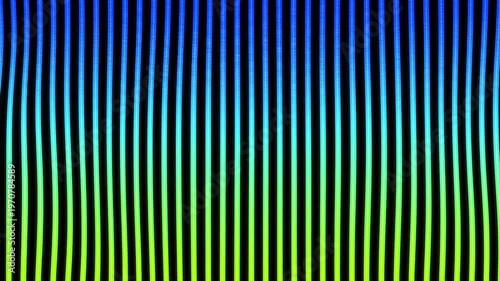 Abstract digital background featuring vertical wavy lines with a smooth color gradient transitioning from deep blue to cyan and lime green against a dark black backdrop.