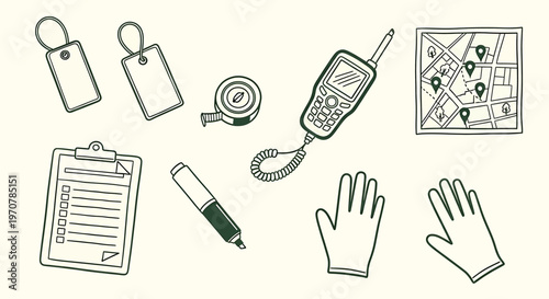 Vintage detective tools and accessories isolated on transparent background a sketch collection