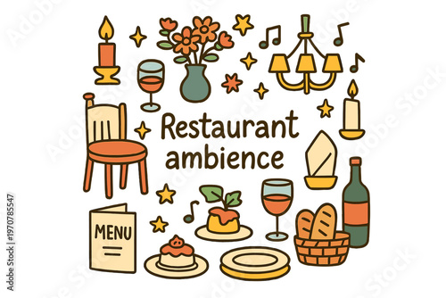 Doodle Restaurant Atmosphere. Restaurant ambiance. Hand-drawn doodle illustration of restaurant ambiance.