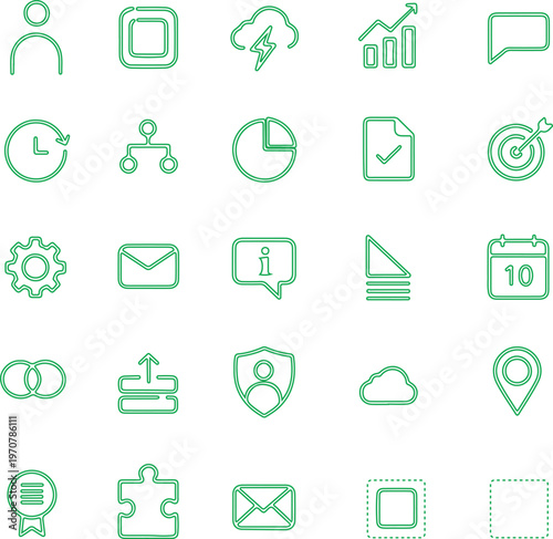 Flat Business Management UI Icons Set of 25 Minimal Blue Line Vector Icons for App and Web with green color