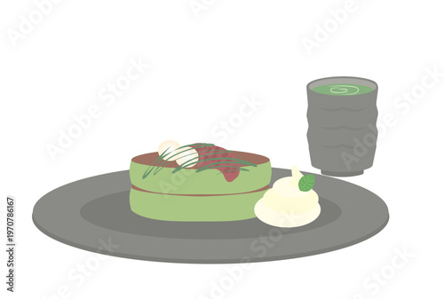 緑茶とセットの和風抹茶パンケーキ